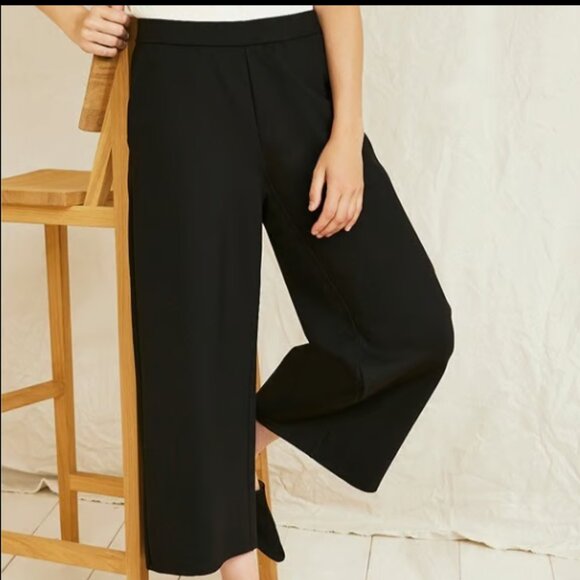 EILEEN FISHER PONTE KNIT BLACK WIDE LEG CROP ANKLE PULL ON PANTS $198 M - Picture 4 of 10